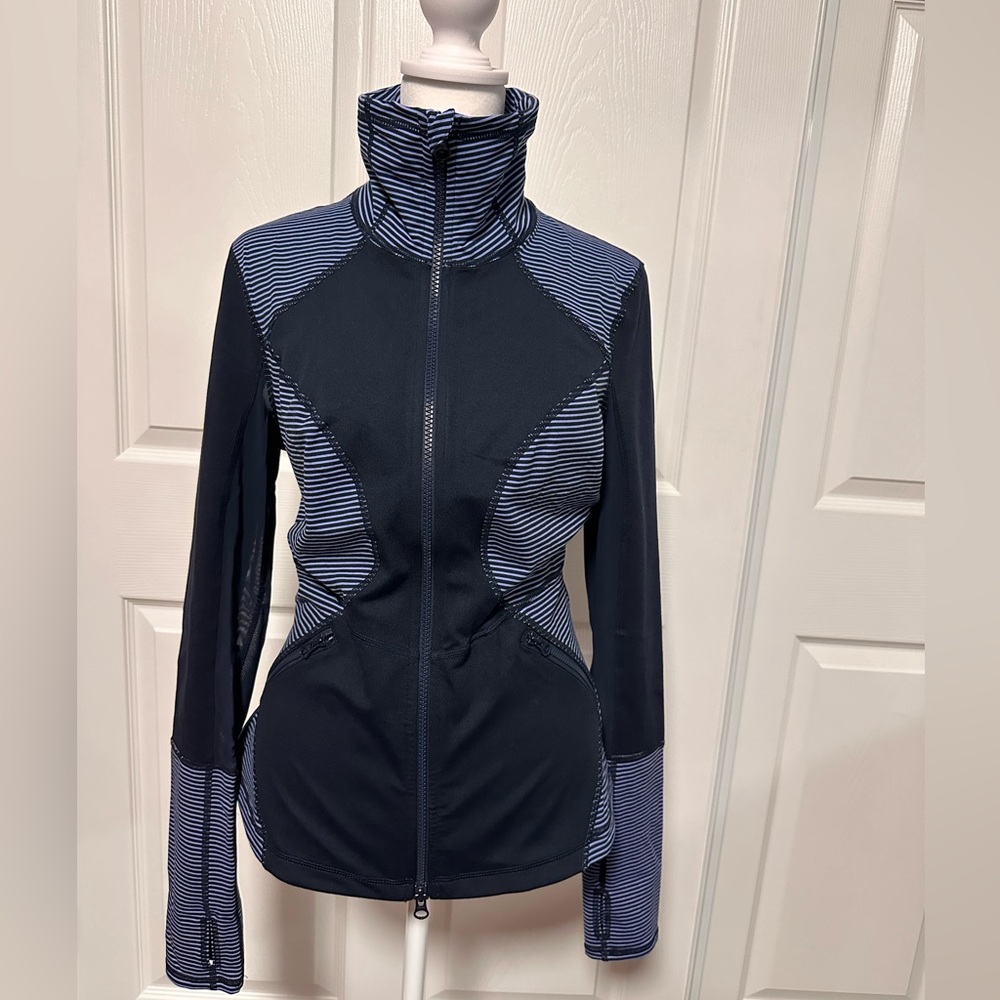 Zella Navy stripe Zip up Jacket* 2 Way Zipper, size M